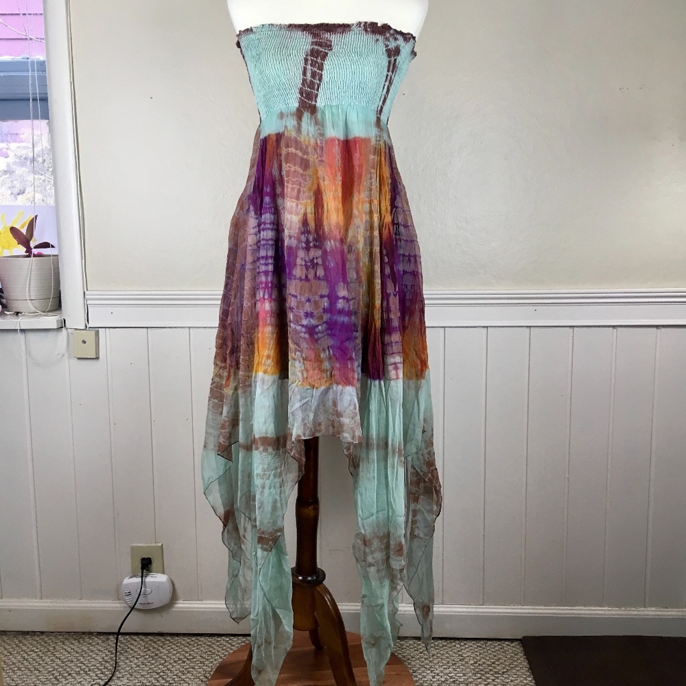Earthbound Tie Dye Strapless Maxi Dress Size Small